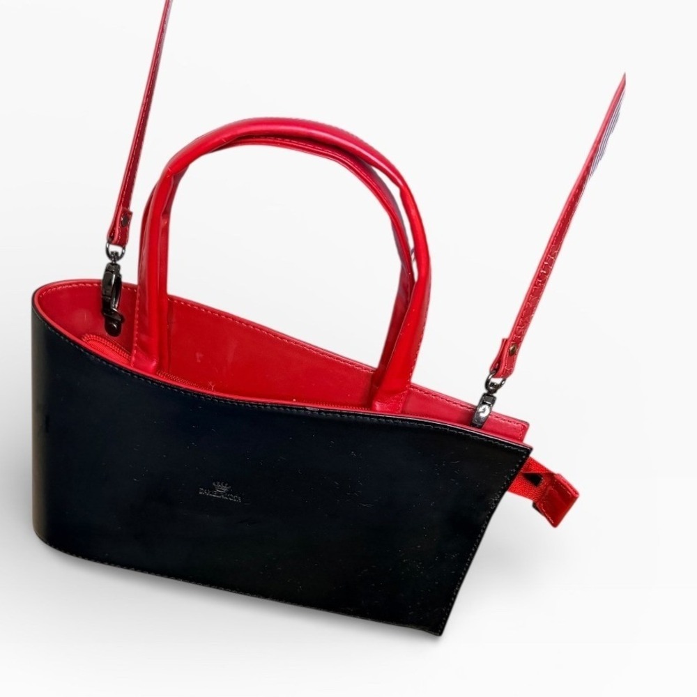 DANIELA MODA Black Red Patent Leather Top Handle Shoulder Bag